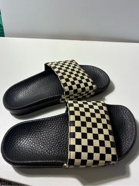 Vans Black Slides size 1Y Kids Checkered